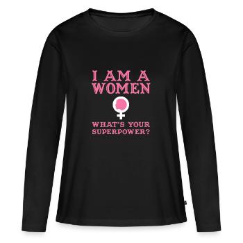 International Women's Day - 8th March - Gift idea - Women's Premium Organic Long Sleeve Shirt - black - Front - Julia (174cm)