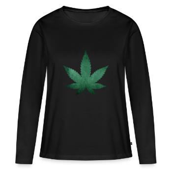 WEED HANFBLATT - Frauen Premium Bio Langarmshirt - Schwarz - Vorne - Julia (174cm)