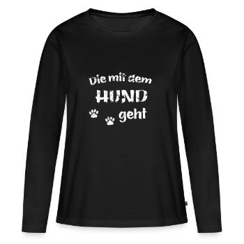 Qui se promène avec le chien - Hundefan.Shop - T-shirt manches longues Premium bio Femme - noir - Devant - Julia (174cm)