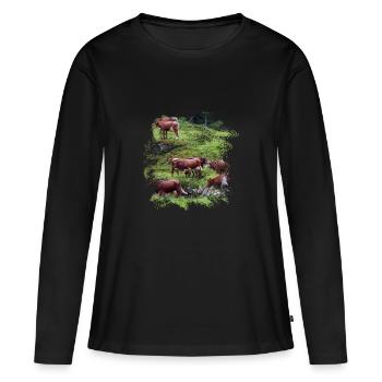 Vaches laitières sur l’air - T-shirt manches longues Premium bio Femme - noir - Devant - Julia (174cm)