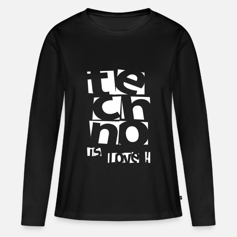 Techno - Techno music - Techno is love - Frauen Premium Bio Langarmshirt - Schwarz