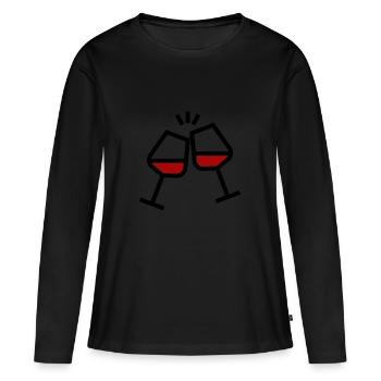 Prost mit Weingläsern - Frauen Premium Bio Langarmshirt - Schwarz - Vorne - Julia (174cm)
