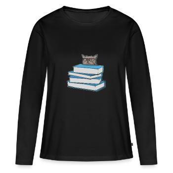 Amoureux des chats et rat de bibliothèque - livres de lecture - T-shirt manches longues Premium bio Femme - noir - Devant - Julia (174cm)