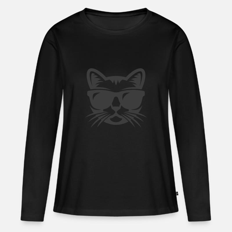 Cool Cat - Frauen Premium Bio Langarmshirt - Schwarz