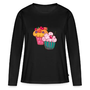 Cupcake Muffin Gâteau à la confiserie - T-shirt manches longues Premium bio Femme - noir - Devant - Julia (174cm)