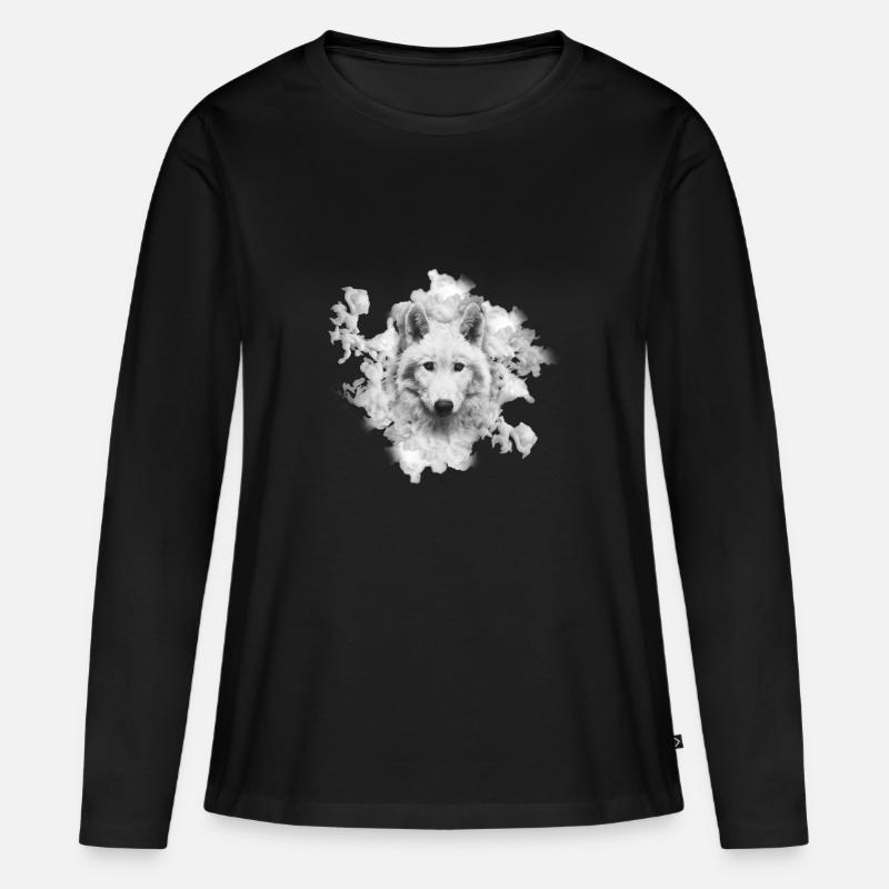 Wolf - Frauen Premium Bio Langarmshirt - Schwarz