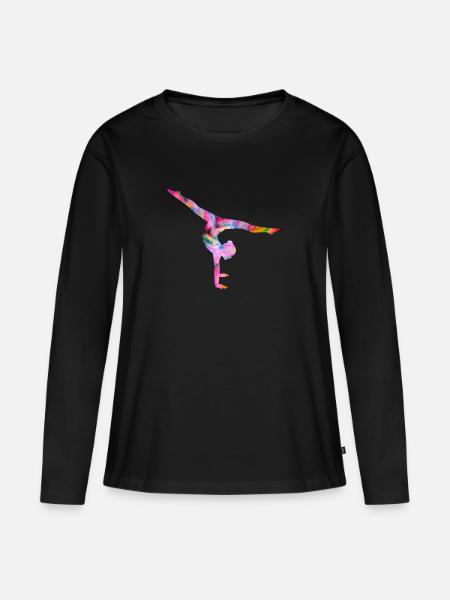 Turnen Handstand bunt - Frauen Premium Bio Langarmshirt - Schwarz