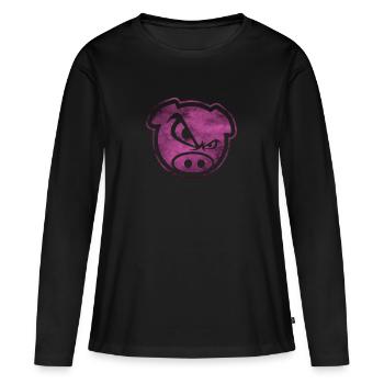 Badass Pig Mauvais cochon en cadeau rose - T-shirt manches longues Premium bio Femme - noir - Devant - Julia (174cm)