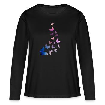 papillon essaim harmonie bleu rose - T-shirt manches longues Premium bio Femme - noir - Devant - Julia (174cm)