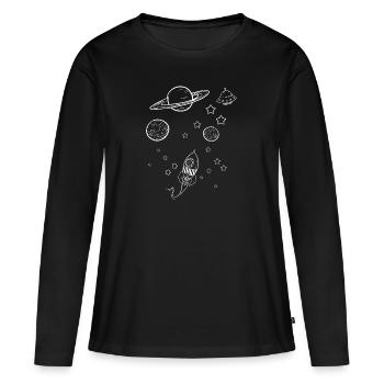 Planet Rocket Space - Frauen Premium Bio Langarmshirt - Schwarz - Vorne - Julia (174cm)