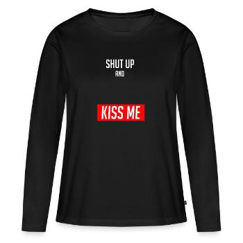 Tais-toi et embrasse-moi - T-shirt manches longues Premium bio Femme - noir - Devant - Julia (174cm)