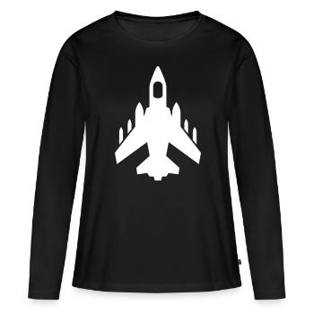 Symbole de jet d’avion - T-shirt manches longues Premium bio Femme - noir - Devant - Julia (174cm)