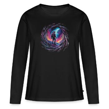 🚀🌕 Vers la Lune 🌕🚀 - T-shirt manches longues Premium bio Femme - noir - Devant - Julia (174cm)