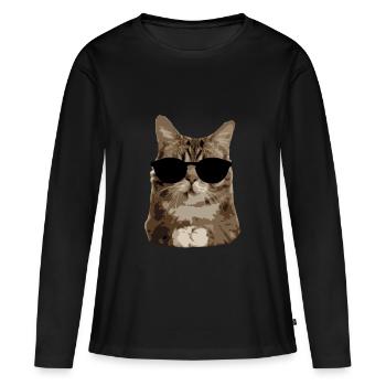 Katze Sonnebrille "OM" - Frauen Premium Bio Langarmshirt - Schwarz - Vorne - Julia (174cm)