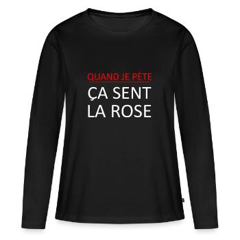 Quand je pète ça sent la rose - T-shirt manches longues Premium bio Femme - noir - Devant - Julia (174cm)