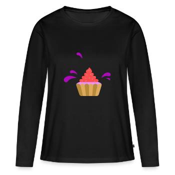 Très savoureux muffin avec fraise cadeau - T-shirt manches longues Premium bio Femme - noir - Devant - Julia (174cm)
