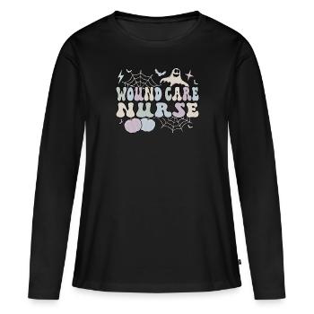 Infirmière en soins des plaies Halloween RN Cadeau de soins infirmiers des plaies - T-shirt manches longues Premium bio Femme - noir - Devant - Julia (174cm)