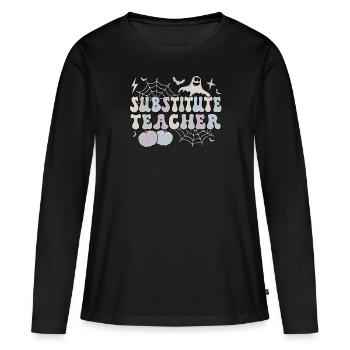 Enseignant suppléant Halloween School Sub Teacher - T-shirt manches longues Premium bio Femme - noir - Devant - Julia (174cm)