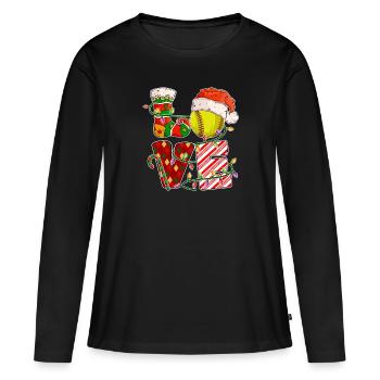 Softball Noël Joueur de softball Cadeau de fête de Noël - T-shirt manches longues Premium bio Femme - noir - Devant - Julia (174cm)