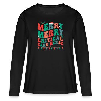 Infirmière en soins intensifs Noël Soins intensifs Noël - T-shirt manches longues Premium bio Femme - noir - Devant - Julia (174cm)