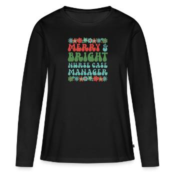 IA Gestionnaire de cas Infirmière de Noël Gestionnaire de cas Noël - T-shirt manches longues Premium bio Femme - noir - Devant - Julia (174cm)