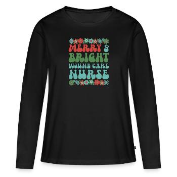 Infirmière en soins des plaies Noël RN Soins infirmiers aux plaies Noël - T-shirt manches longues Premium bio Femme - noir - Devant - Julia (174cm)
