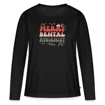 Hygiéniste dentaire Noël Hygiène dentaire Noël - T-shirt manches longues Premium bio Femme - noir - Devant - Julia (174cm)