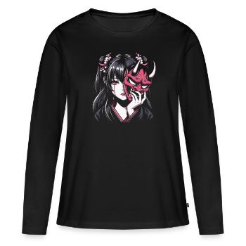 Anime Girl with Oni Mask Japan Aesthetic - Women's Premium Organic Long Sleeve Shirt - black - Front - Julia (174cm)