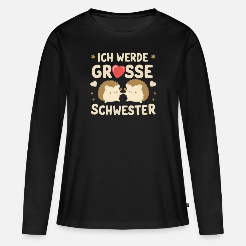 Ich werde große Schwester Igel Schwangerschaft - Frauen Premium Bio Langarmshirt - Schwarz