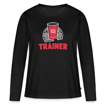 Beer Pong Trainer Spiel Party Spaß Freunde - Frauen Premium Bio Langarmshirt - Schwarz - Vorne - Julia (174cm)