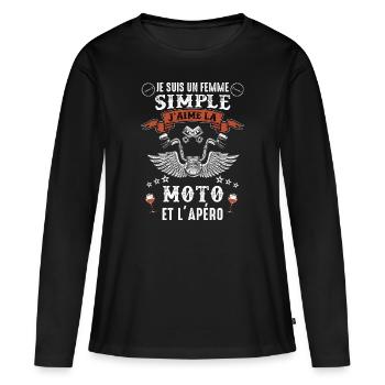 Une Femme Motarde Simple Idée Cadeau Moto - T-shirt manches longues Premium bio Femme - noir - Devant - Julia (174cm)