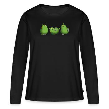 3 mignons perroquets amazoniens à nuque jaune, look argile - T-shirt manches longues Premium bio Femme - noir - Devant - Julia (174cm)