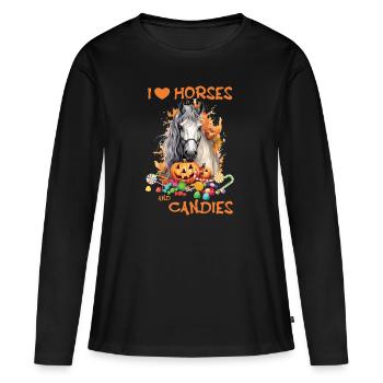 I love horses and candies - Halloween Horse Design - Women's Premium Organic Long Sleeve Shirt - black - Front - Julia (174cm)