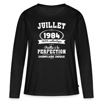 40-jähriges Jubiläum - Juli 1984 Perfektion - Frauen Premium Bio Langarmshirt - Schwarz - Vorne - Julia (174cm)