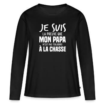 La preuve que mon papa pas toujours chasse - T-shirt manches longues Premium bio Femme - noir - Devant - Julia (174cm)
