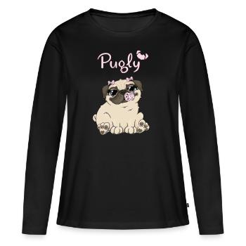 Bella le Pug - T-shirt manches longues Premium bio Femme - noir - Devant - Julia (174cm)