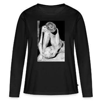 Femme timide nue - T-shirt manches longues Premium bio Femme - noir - Devant - Julia (174cm)