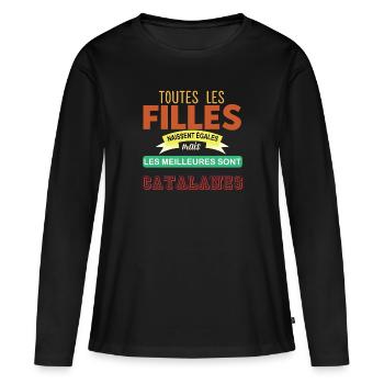 Les meilleures sont catalanes - T-shirt manches longues Premium bio Femme - noir - Devant - Julia (174cm)