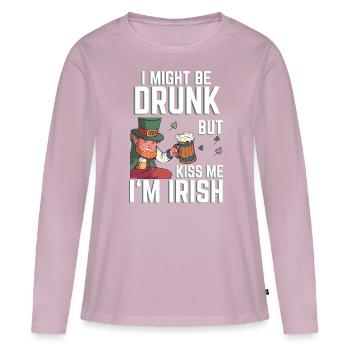 St Patricks Day Saying Kiss me Im Irish Leprechaun - Women's Premium Organic Long Sleeve Shirt - dusky pink - Front - Julia (174cm)