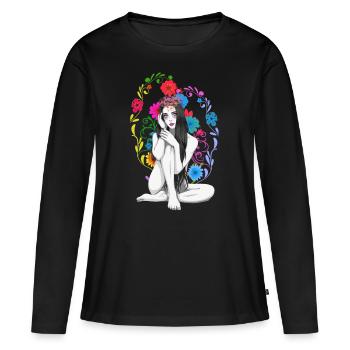 Fleurs Printemps Fantaisie Sexy Fille Printemps Début - T-shirt manches longues Premium bio Femme - noir - Devant - Julia (174cm)
