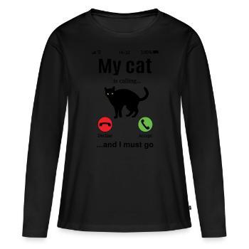 Chat appelle drôle l’ami chat propriétaire de chat - T-shirt manches longues Premium bio Femme - noir - Devant - Julia (174cm)