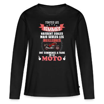 Moto femme - T-shirt manches longues Premium bio Femme - noir - Devant - Julia (174cm)