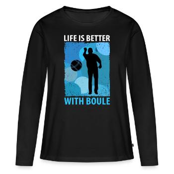 Pétanque Pétanque Pétanque Pétanque Pétanque - T-shirt manches longues Premium bio Femme - noir - Devant - Julia (174cm)