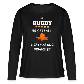 rugby un caramel c'est pas une confiserie cadeau - T-shirt manches longues Premium bio Femme - noir - Devant - Julia (174cm)
