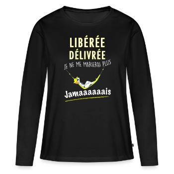 Divorce Humour libérée Délivrée - T-shirt manches longues Premium bio Femme - noir - Devant - Julia (174cm)