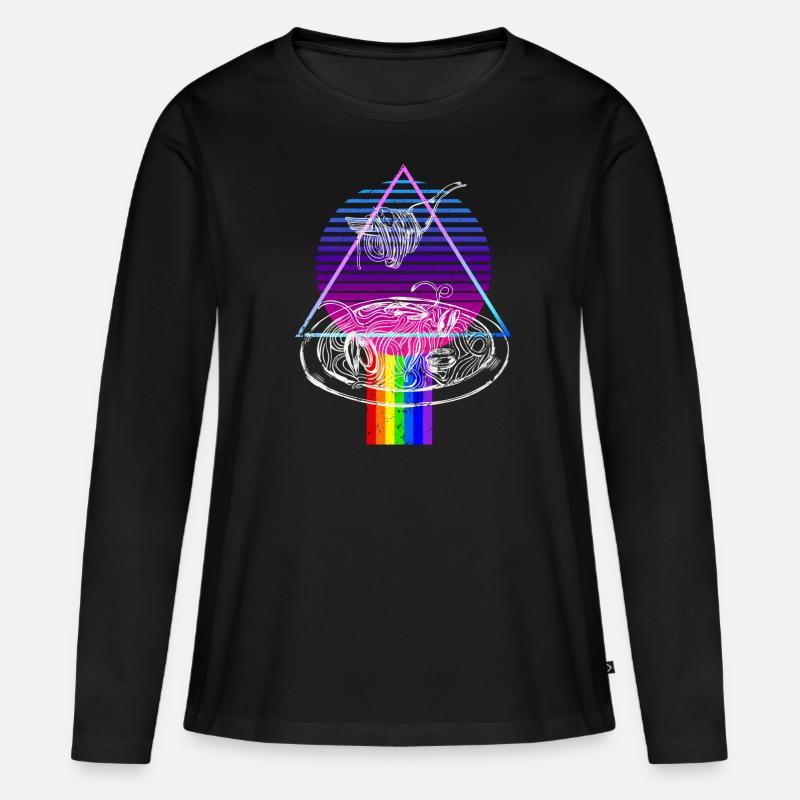 Vaporwave Pasta Retro Sunset Rainbow Spaghetti Lov - Frauen Premium Bio Langarmshirt - Schwarz