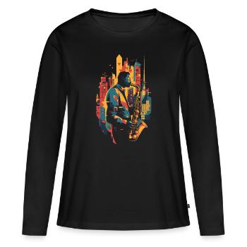 Jazz, Saxophonist - Frauen Premium Bio Langarmshirt - Schwarz - Vorne - Julia (174cm)