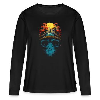 Schädel, Leben - Frauen Premium Bio Langarmshirt - Schwarz - Vorne - Julia (174cm)