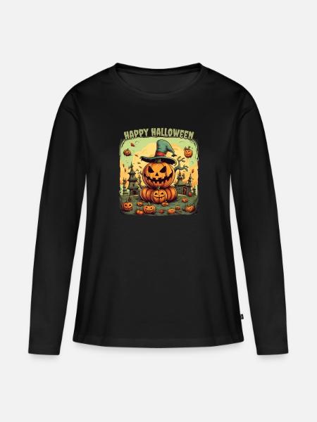 Fröhliches Halloween - Frauen Premium Bio Langarmshirt - Schwarz
