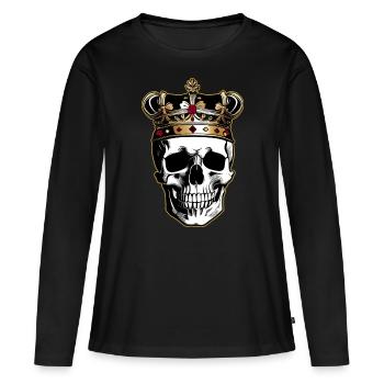 Totenkopf mit goldener Krone - Frauen Premium Bio Langarmshirt - Schwarz - Vorne - Julia (174cm)